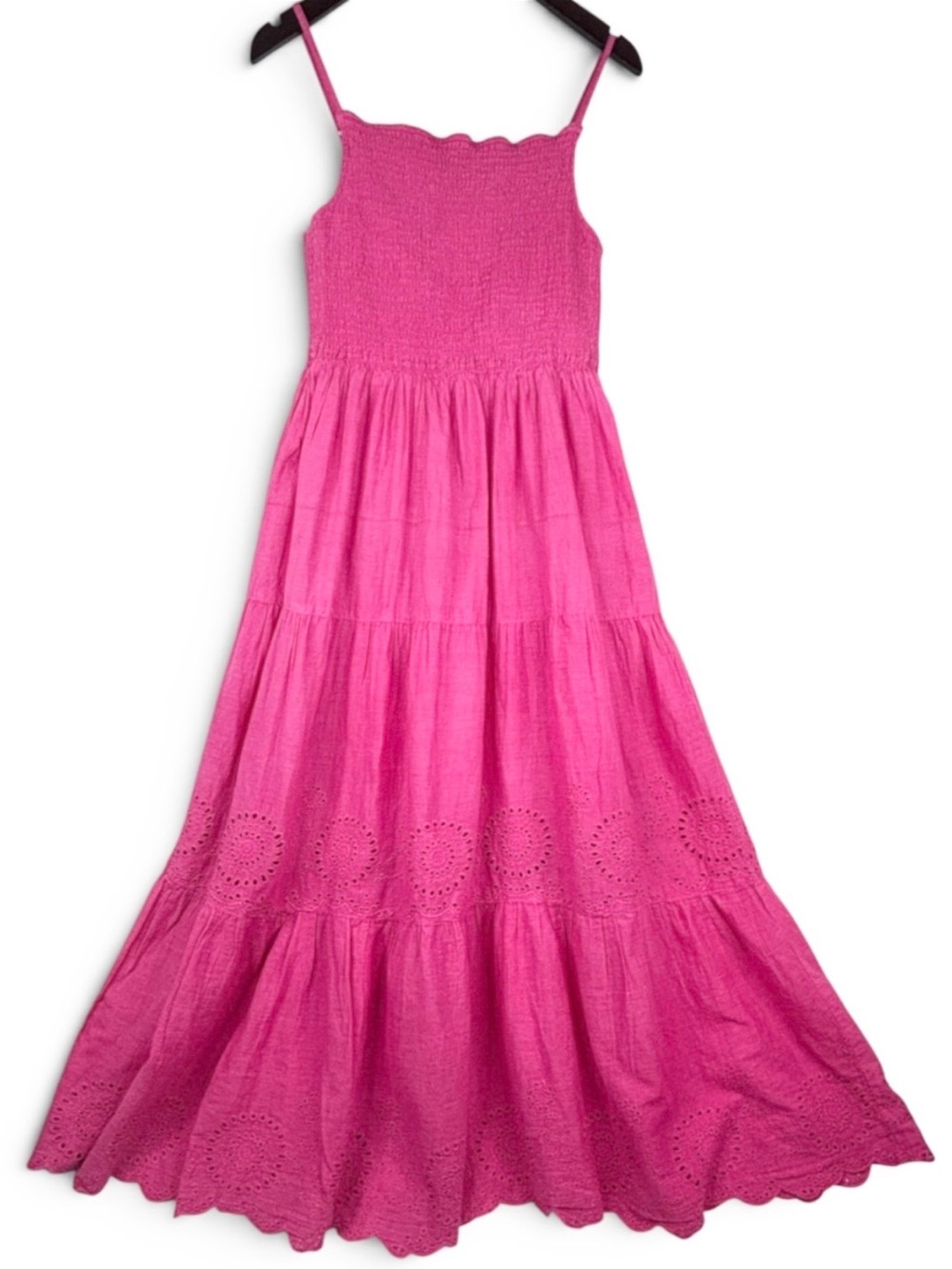Suzy Shier Tiered Eyelet Embroidery Layered Halter Top Lined Cotton Maxi Dress L